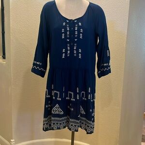 NWT Johnny Was Navy Blue Embroidered Dress L